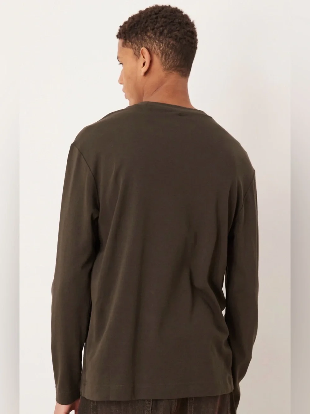 Mango 100% cotton wool blend long sleeve crew neck shirt in brown XS